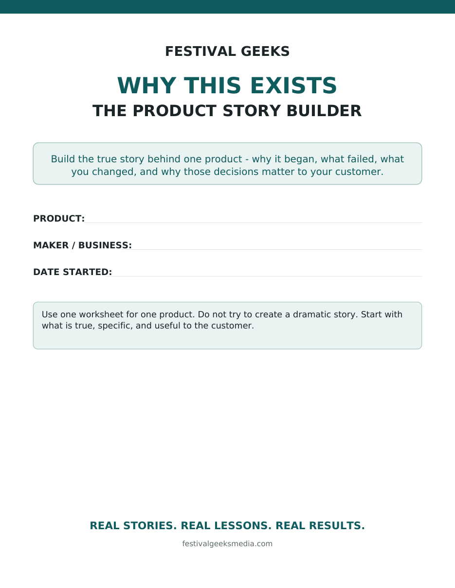 Festival Geeks Product Story Builder worksheet cover